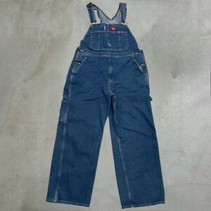 Dickies Overalls Mens 44x31 Blue Denim Workwear Carpenter Utility Bib Dungarees